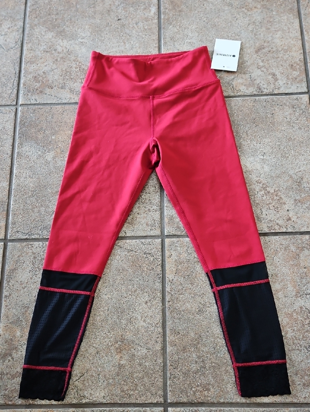 Aumnie Womens Red And Black Athletic Leggings Size S